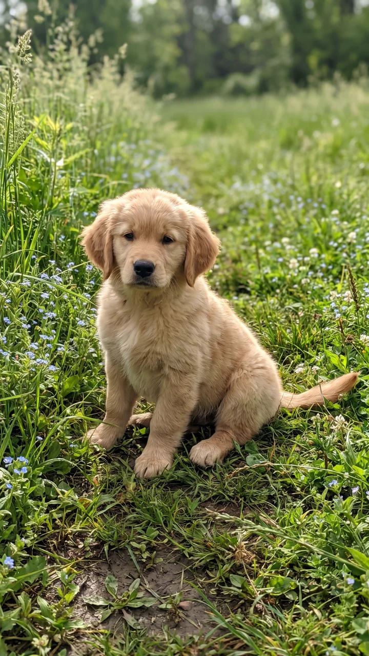 Golden Retriever in a Wildflower Meadow